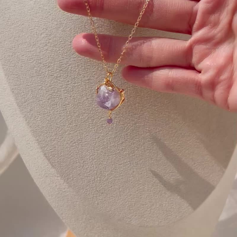 紫水晶_项链_二月诞生石_金属编织饰品_矿石水晶_铜镀 14 金保色 - 项链 - 水晶 紫色