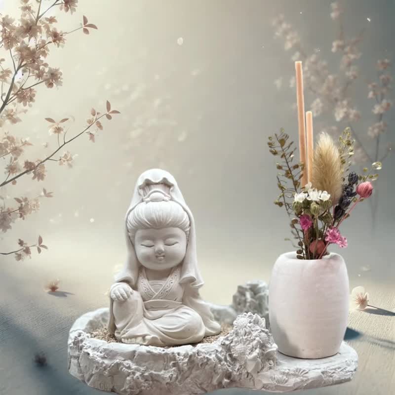 净念吉祥公仔之观音 豪华田园套组 艺术香氛扩香 居家香氛 - 香薰/精油/线香 - 水泥 白色