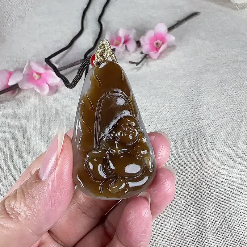 秒杀价天然新疆和田玉且末糖弥勒佛大肚佛吊坠 玉质细腻温润 - 吊饰 - 玉石 