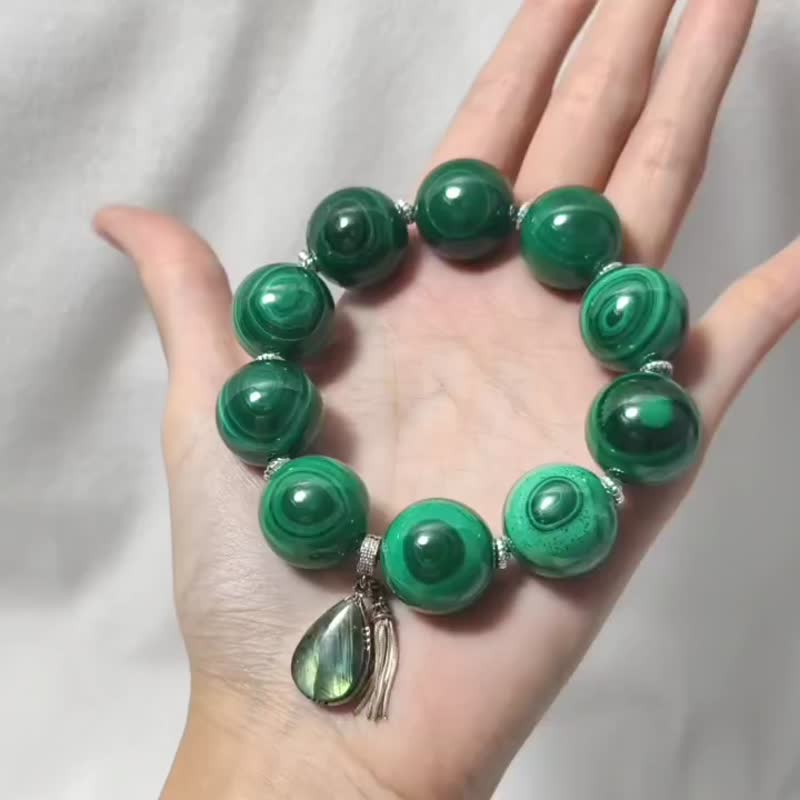 顶级孔雀石 双天眼 拉长石 智慧 心轮 招财 收藏 手链 单品 礼物 - 手链/手环 - 宝石 绿色