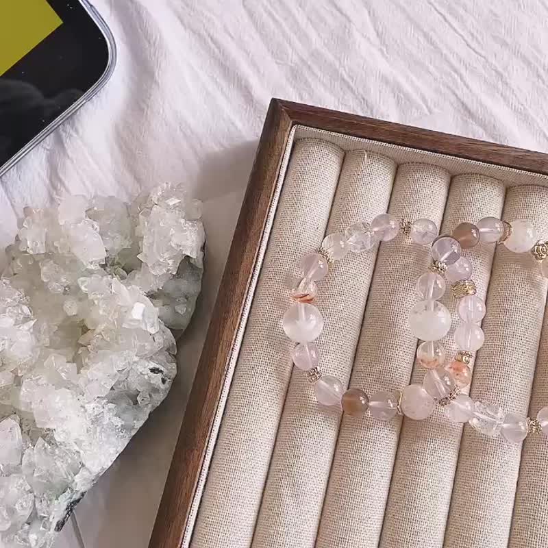 一抹光【柔然】雪花幽灵 x 粉晶 x 日月同辉 x 白水晶方糖 设计水晶手串 - 手链/手环 - 水晶 透明