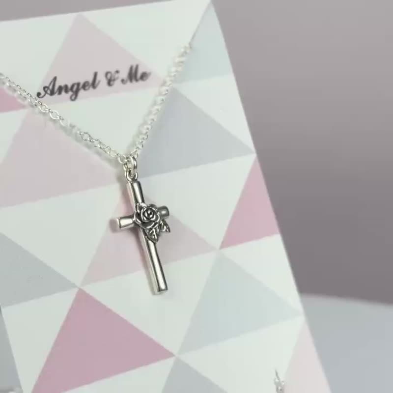 【Angel & Me】玫瑰 十字架 s925纯银项链 情人节礼物 圣诞节礼盒 - 项链 - 纯银 银色
