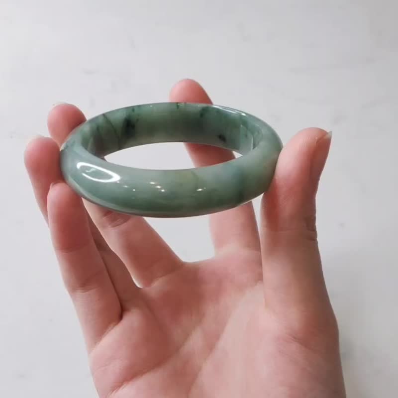 浓翠 | 细糯种 / 油青飘花 / 平安镯 / 手围17 | 天然A货翡翠玉镯 - 手链/手环 - 玉石 绿色