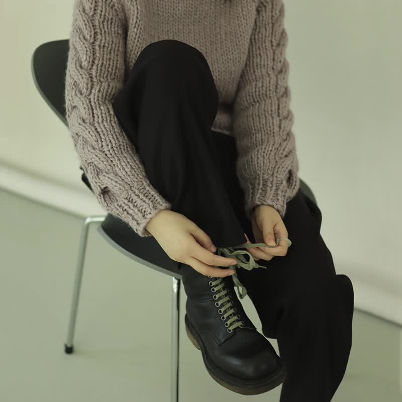 羊驼绒手工编织毛衣 烟灰紫/淡果绿 粗棒针 - 女装针织衫/毛衣 - 羊毛 多色
