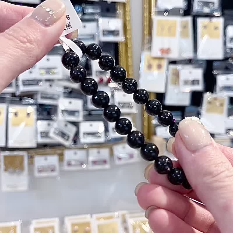 稀有透体黑顺发黑发晶8mm17.90g大珠水晶避邪防小人排除负能量 - 手链/手环 - 水晶 黑色