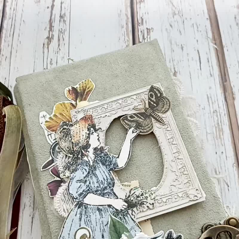 复古垃圾日记法国垃圾书花园遗产日记蕾丝笔记本 - 笔记本/手帐 - 纸 绿色