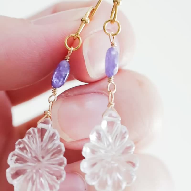 雕刻水晶与蓝锥矿耳环 ─ 享受剔透的简约设计 ─ - 耳环/耳夹 - 石头 蓝色