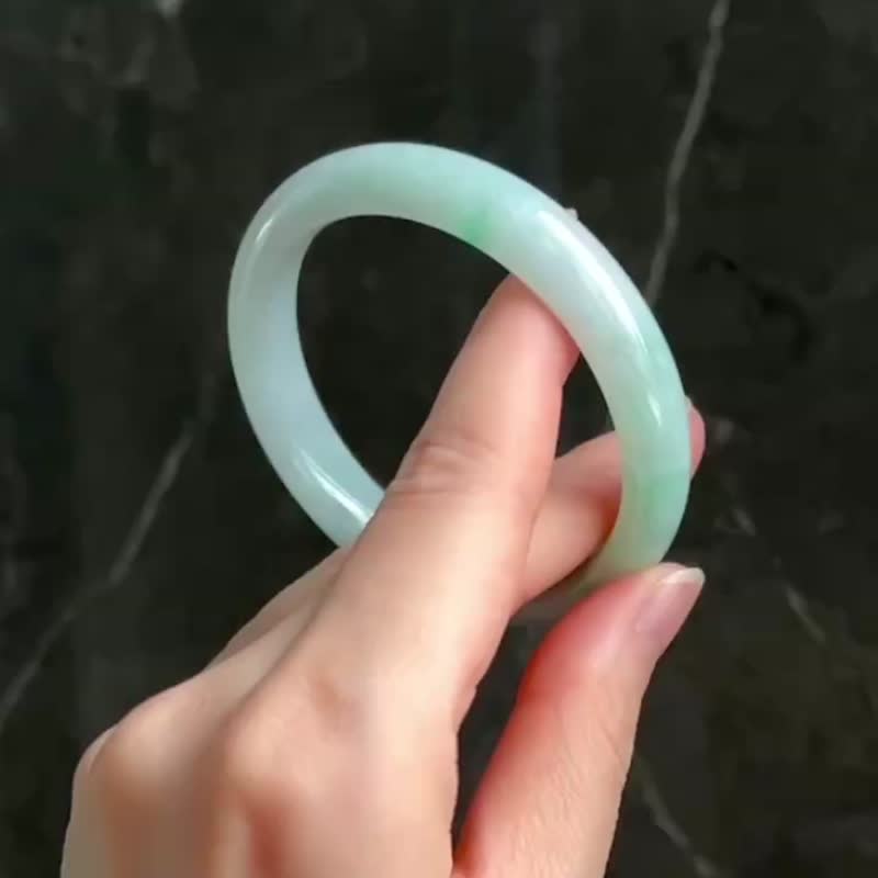 天然翡翠 缅甸 A玉 玉镯 • 紫青飘花翡翠福镯 - 手链/手环 - 玉石 绿色