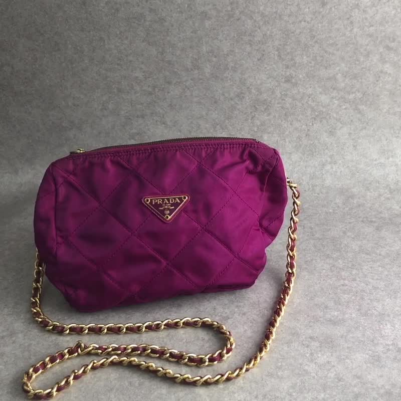 【 日本直送 名牌中古包 】PRADA 普拉达 侧背包 紫色 三角标志 尼龙 链带式肩背包 vintage brs8wn - 侧背包/斜挎包 - 尼龙 紫色