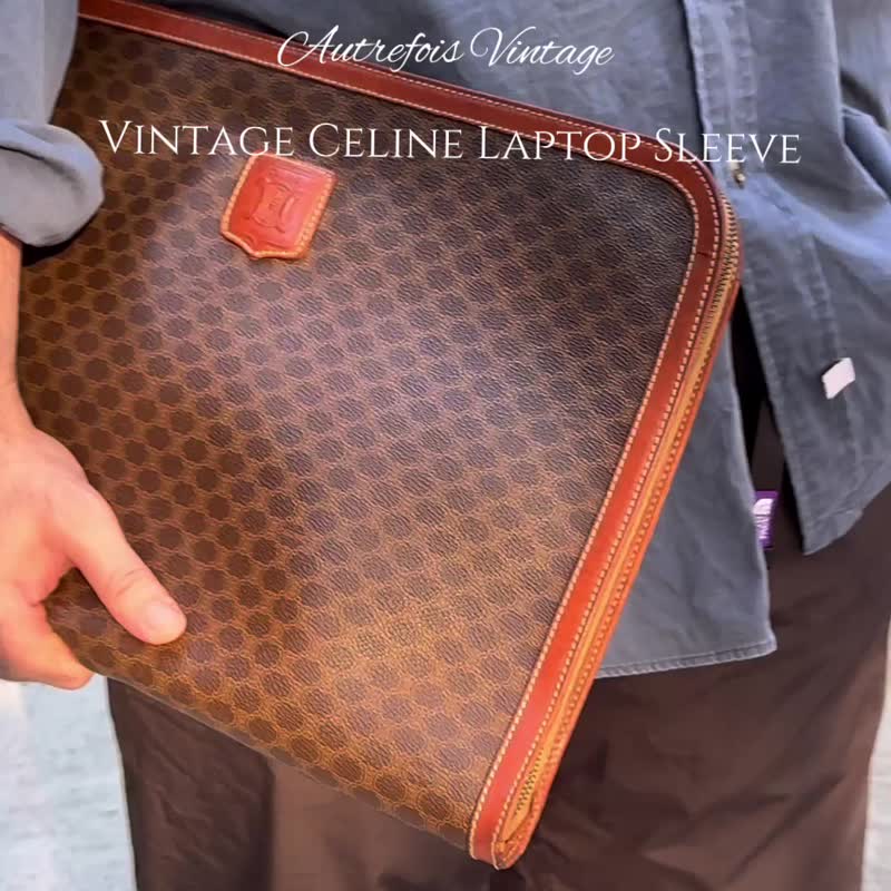 中古孤品 Celine Macadam 老花 文件袋 电脑包 笔电包 - 侧背包/斜挎包 - 防水材质 咖啡色
