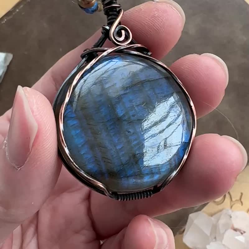 WW300 全手工编织 绕铜线复古做旧 wire wrap 拉长石吊咀 - 项链 - 铜/黄铜 咖啡色