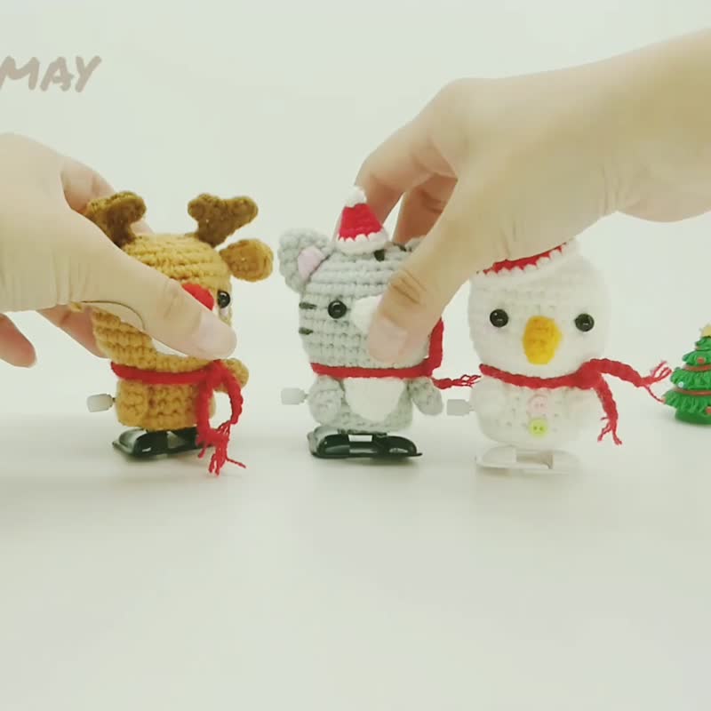 【圣诞节】红鼻子麋鹿 雪人 猫咪 走路发条玩具3入1组 - 玩偶/公仔 - 其他人造纤维 多色