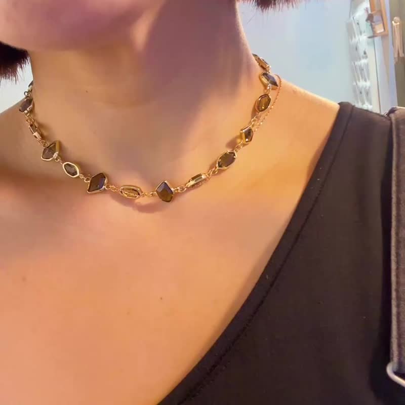 锆石珍珠锁骨短项链_钢线_4色 - 项链 - 水晶 多色