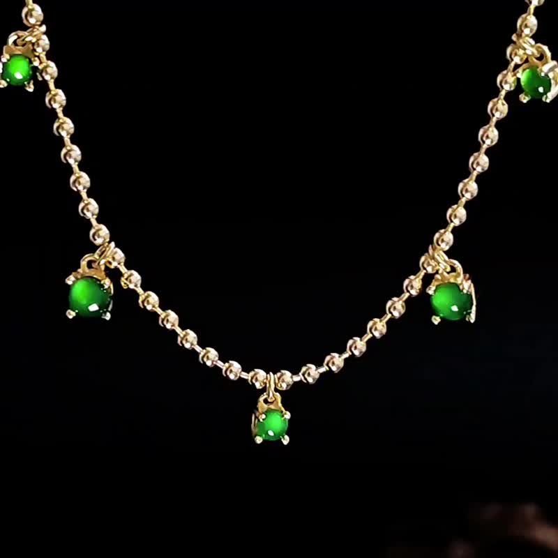 财富|高冰玻放光绿|A货翡翠纯银镀18k金简约豆豆圆珠手链 - 手链/手环 - 玉石 