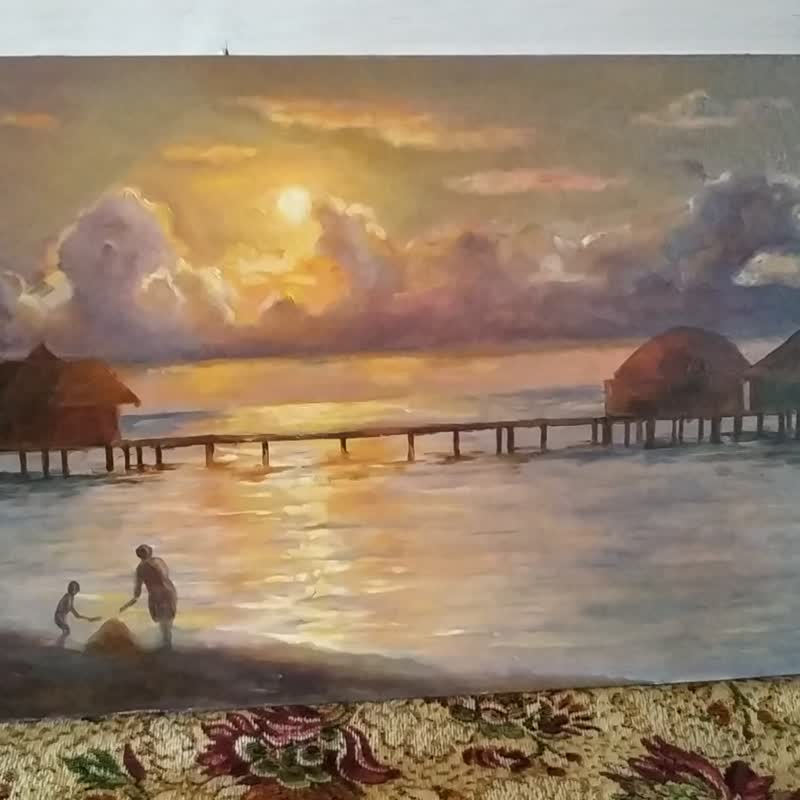 风景海滩油画原创海洋艺术多彩日落风景艺术品 - 海报/装饰画/版画 - 其他材质 紫色