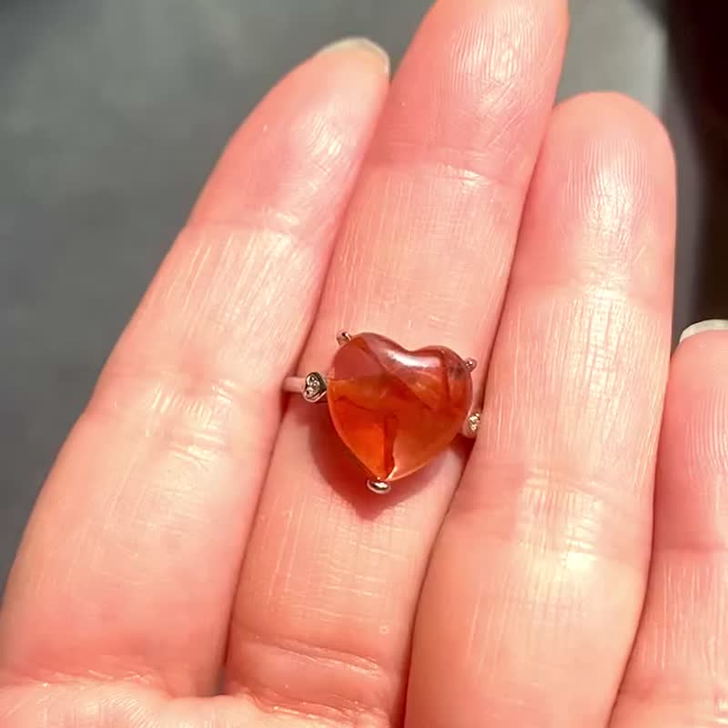 红胶花爱心型简约925银戒指 - 戒指 - 水晶 红色