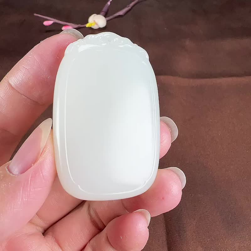 天然新疆和田玉羊脂玉无事牌平安牌面包牌吊坠玉质细腻油润 - 吊饰 - 玉石 