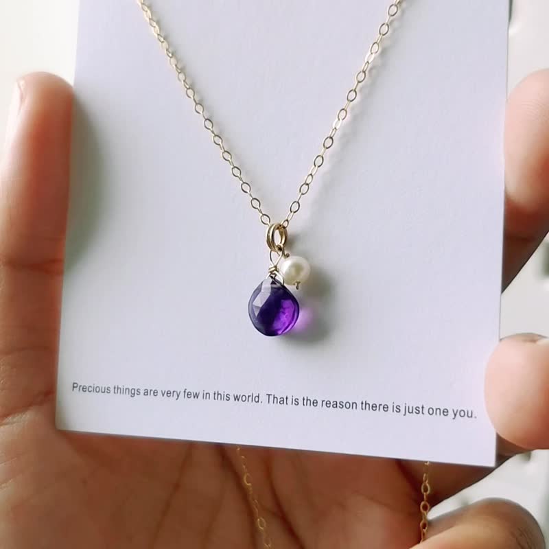 SV925/ 14KGF AAA 紫水晶 珍珠 项链 Amethyst 事业运 锁骨链 - 项链 - 水晶 紫色