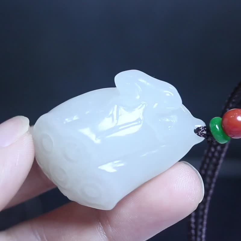 【蛙鸣富贵】哇哇来财吊坠|和田玉莲蓬项链|青蛙挂件毛衣链 - 项链 - 玉石 白色