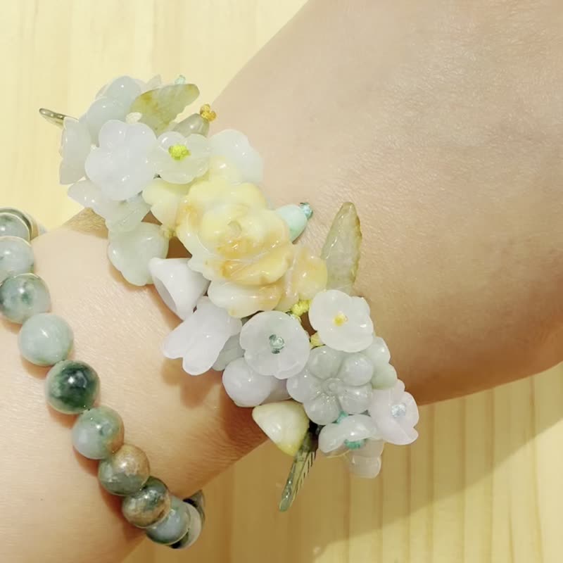 手工玉石手镯 - 静谧花园光韵 - 手链/手环 - 玉石 黄色