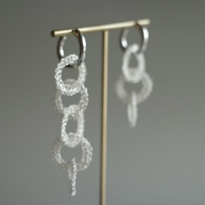 结 – 金属钩织耳饰　银色款 - 耳环/耳夹 - 铜/黄铜 银色