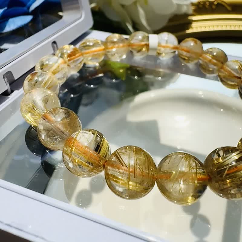 小精品白体透黄金厚板钛金钛晶 9.5mm25.02g 事业避邪主招财阳气旺 - 手链/手环 - 水晶 金色