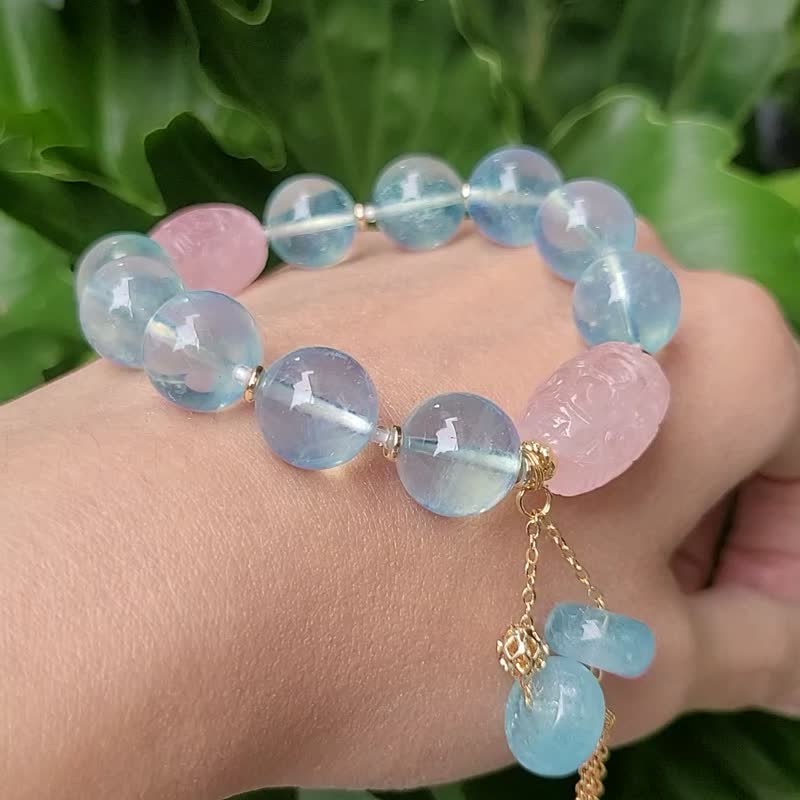 彩虹星光海蓝宝 摩根石 回纹 古钱 吉祥 智慧 手链 单品 礼物 - 手链/手环 - 宝石 蓝色