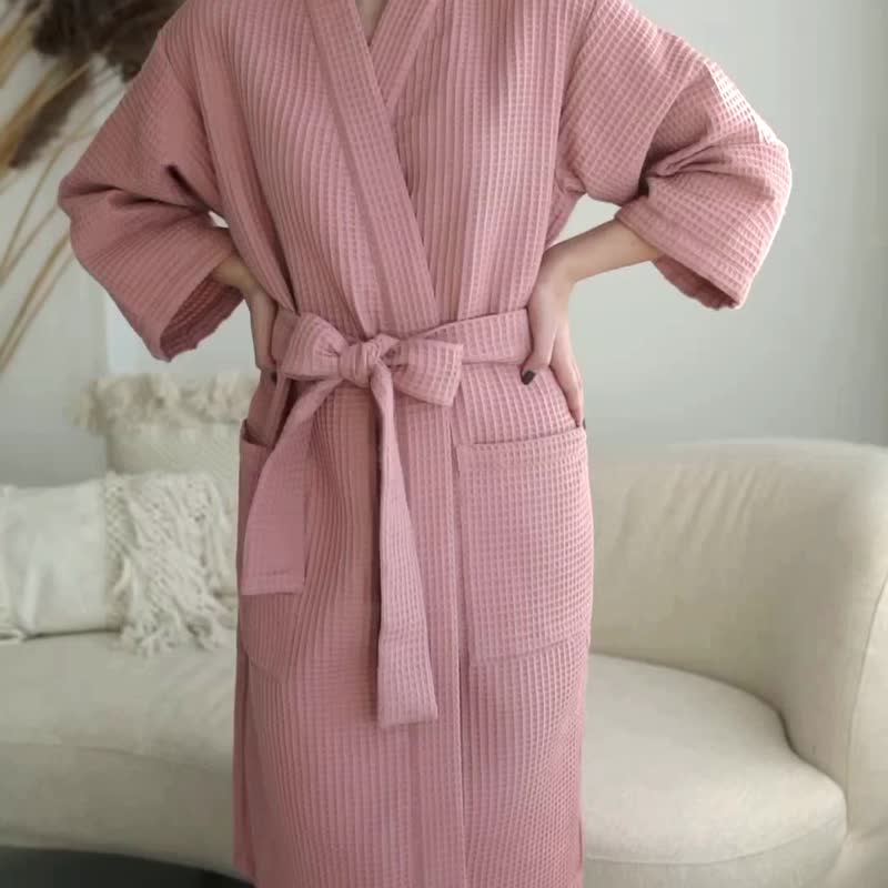 有机棉华夫格浴袍 纯棉华夫格浴袍 伴娘装 NK13 - 居家服/睡衣 - 棉 粉红色