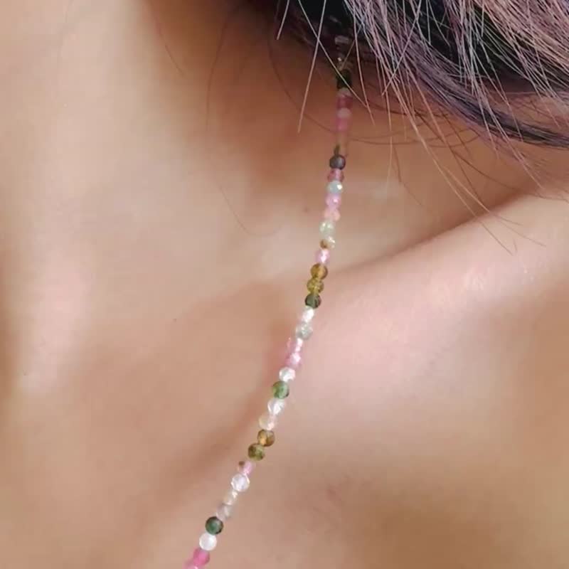 彩糖。简约极细 贵人石 福晶 碧玺 项链 锁骨链 天然水晶 碧玺 项 - 锁骨链 - 半宝石 多色
