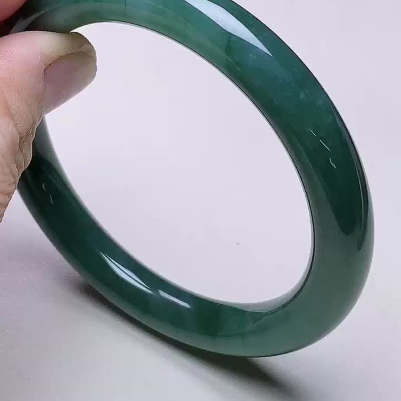 冰种 天然翡翠 缅甸 A玉 玉镯 • 冰种蓝水翡翠圆镯 - 手链/手环 - 玉石 蓝色