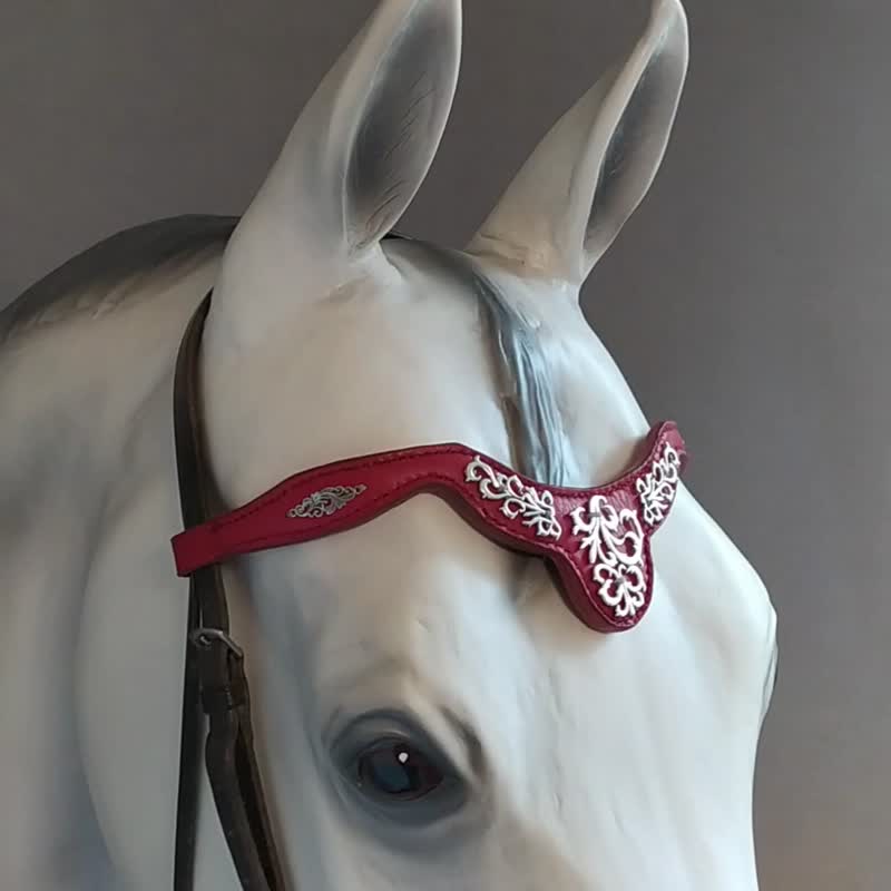 Browband for horses Handmade pony draft brow band Red horse tack Custom size - 其他 - 真皮 红色