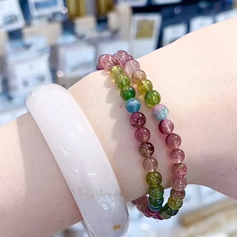 小精品收藏阿富汗浓色带西瓜碧玺双圈手链多方面磁场能量 - 手链/手环 - 水晶 多色