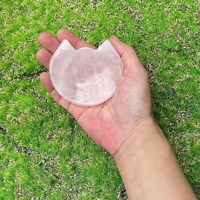 天然可爱粉晶猫咪盘x 天然水晶消磁石 净化充电消磁套组 旺姻缘 - 其他 - 水晶 粉红色