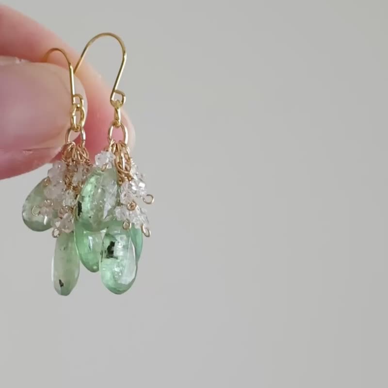 绿色蓝线石 赫基蒙钻石 水晶 耳环 夹式耳环 耳圈 - 耳环/耳夹 - 石头 绿色