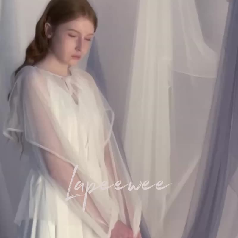 蝴蝶结透网纱上衣 - 女装上衣 - 其他材质 透明