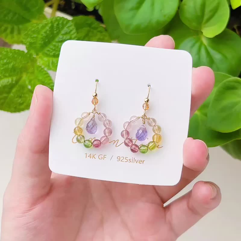 透亮糖果电气石碧玺 波堤圈耳环 - 耳环/耳夹 - 半宝石 多色