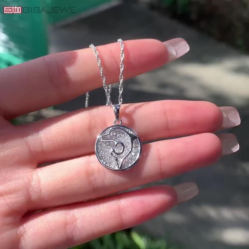 手工镶嵌莫桑钻石海豚项链 925 银  18K镀金圆形切割白色 净度VVS - 项链 - 纯银 