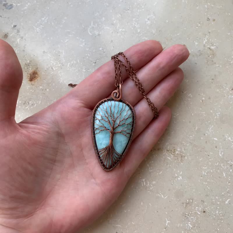 个性 Larimar 项链幸运树吊坠手工宝石吉祥物 - 项链 - 半宝石 蓝色