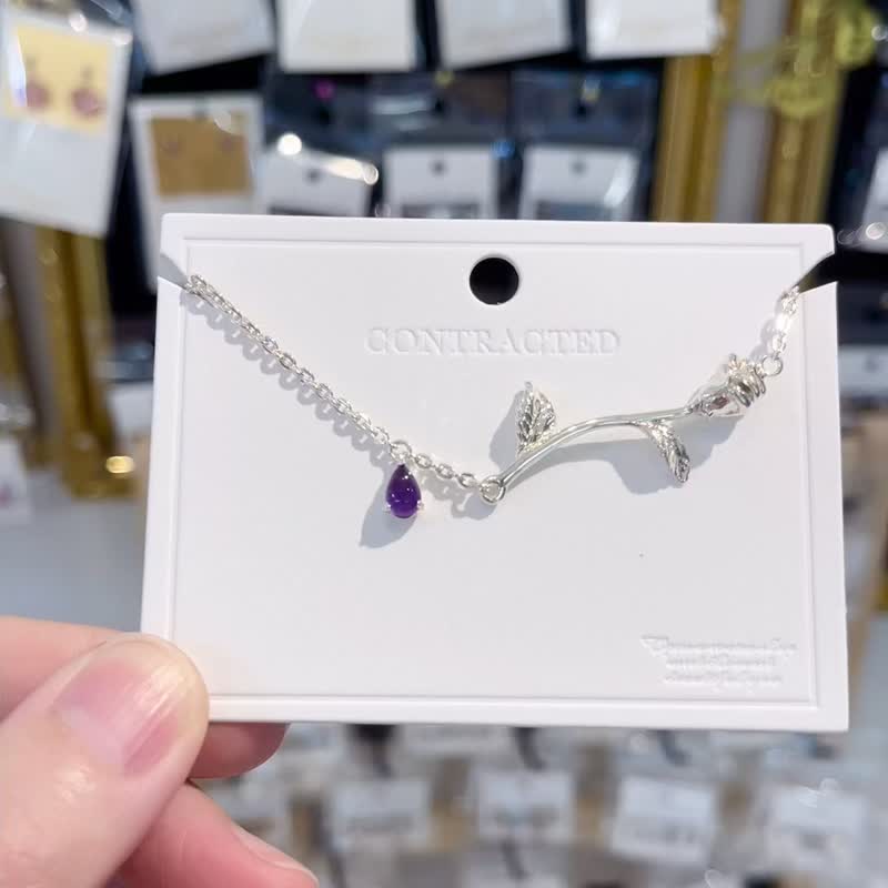 优雅紫水晶与银花绽放纯银立体玫瑰花手链增加智慧与贵人缘 - 手链/手环 - 水晶 紫色