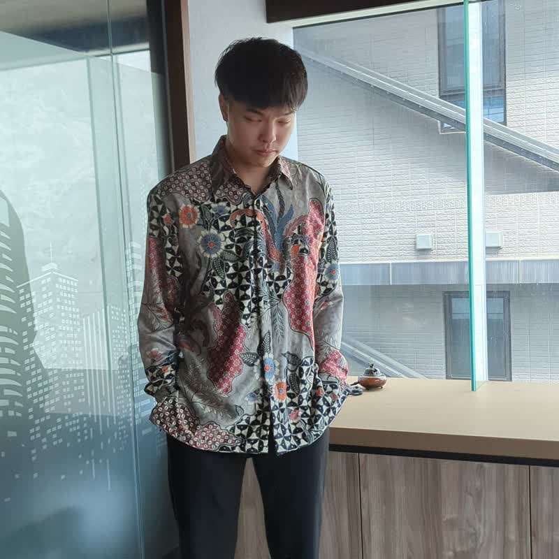 印尼蜡染缎面长袖衬衫 BRAHMA - 火树银花 - BRM002 - 男装衬衫 - 其他材质 银色