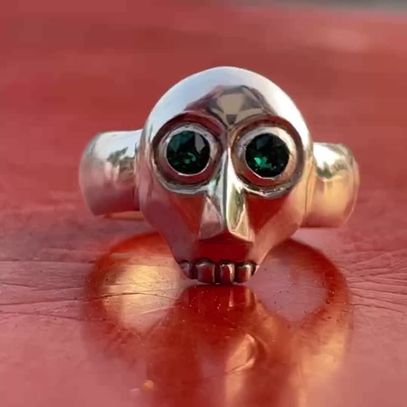 骷髅头戒指/ 925纯银戒指 - 戒指 - 其他金属 银色