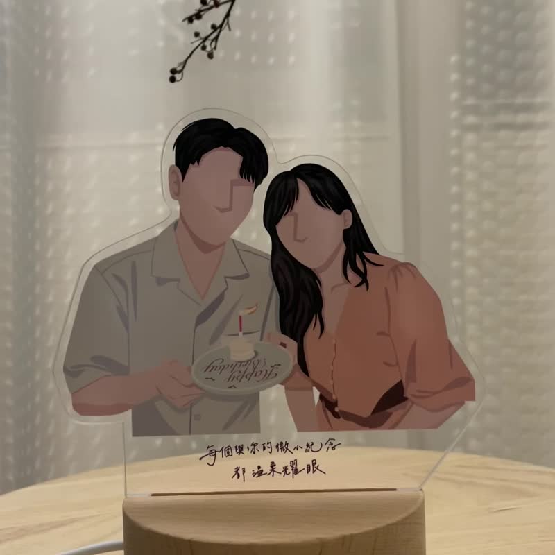 Yitiart 定制化似颜绘 压克力木座灯 小夜灯 床头灯 桌灯 毕业 - 订制画像 - 压克力 透明
