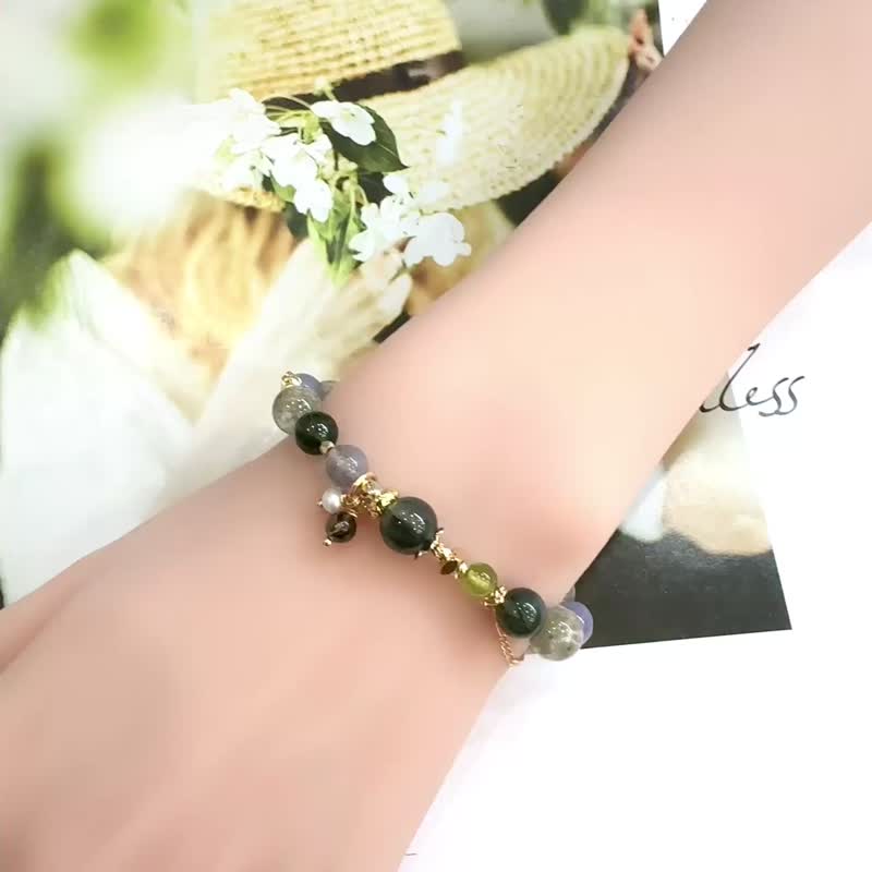 抹茶绿幽灵 绿发晶 丹泉石 橄榄石 招财助事业财富奇迹能量 - 手链/手环 - 水晶 