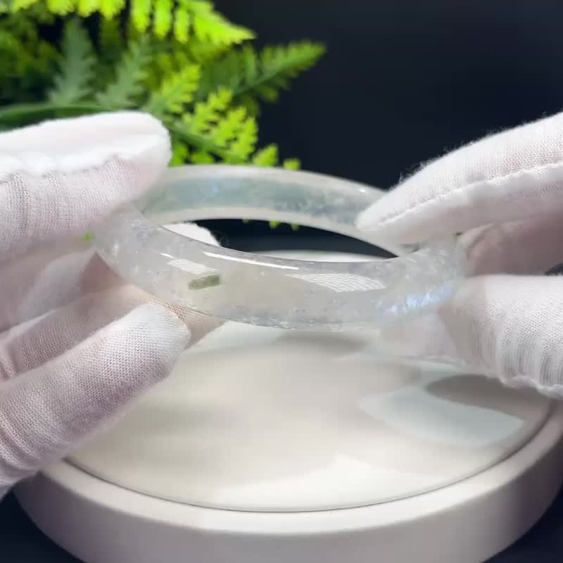 高等级 蓝月光石手镯 64MM 冰透干净蓝光共生碧玺 情绪直觉和谐 - 手链/手环 - 宝石 蓝色