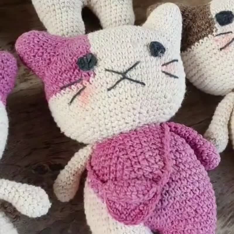 Natural Dyed Cotton Crochet Doll, Kitty Cat, Kitten, Choco white - 玩偶/公仔 - 棉 咖啡色