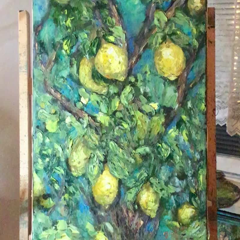 手绘柠檬树艺术品－画布上的地中海自然风光 - 墙贴/壁贴 - 亚麻 