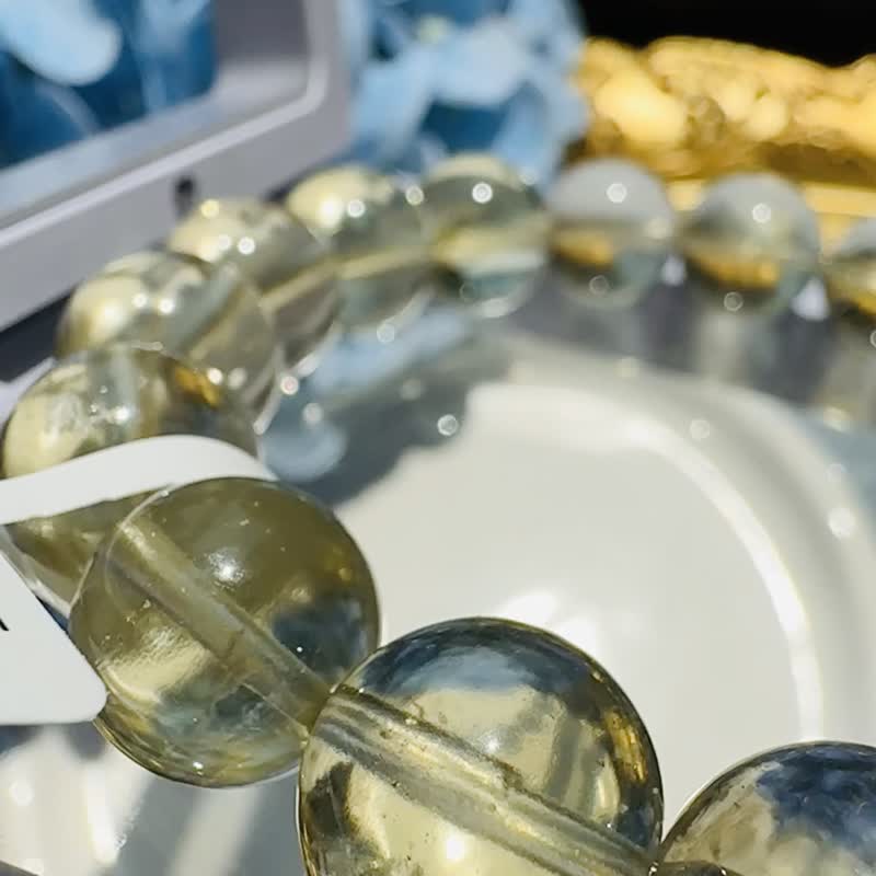 精品油画晶体黄金利比亚陨石圆珠 11.5mm33.09g 招财避邪提升执行力 - 手链/手环 - 半宝石 黄色