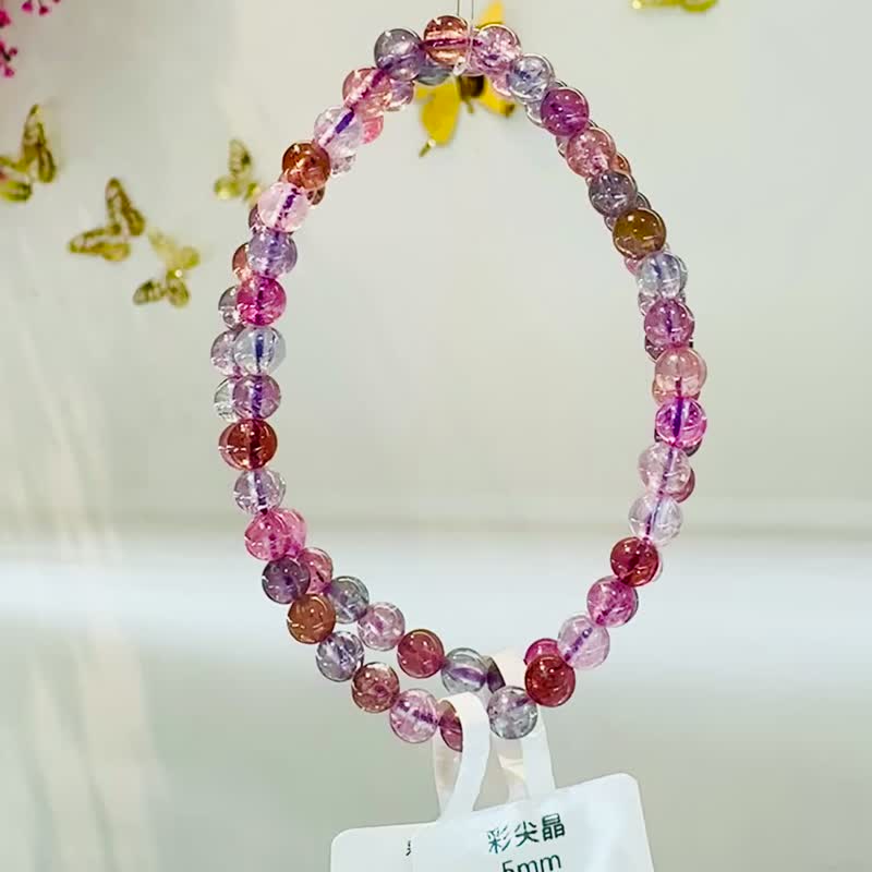 天然高冰体彩尖晶石5mm水晶增加沟通能力自信与勇敢宝石不改手围 - 手链/手环 - 宝石 多色