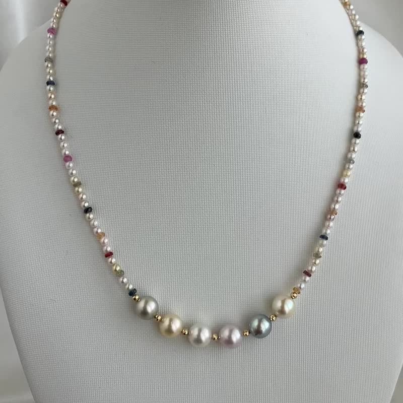 日本直送 糖果色 串珠项链 Akoya 海水珍珠 天然蓝宝石 18k 黄金 - 项链 - 珍珠 多色
