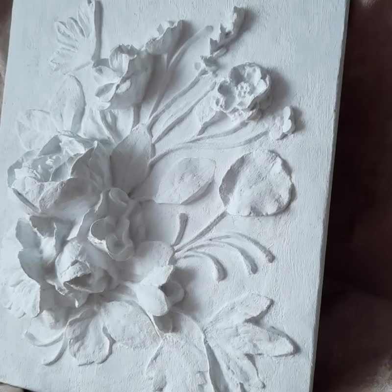 石膏墙艺术植物雕塑花卉礼品创意浅浮雕花束 - 墙贴/壁贴 - 其他材质 白色